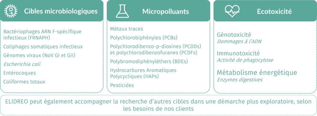 Tableaux des différents éléments analysables par ELIDREO.